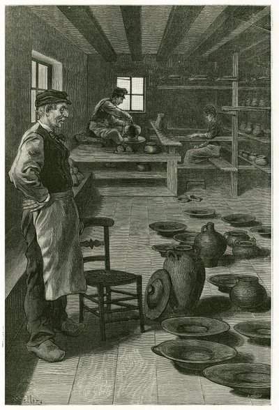 Le potier de Terneuzen, dans son atelier, encombré de vases et de plats (illustration de La Belgique par Camille Lemonnier) - Xavier Mellery
