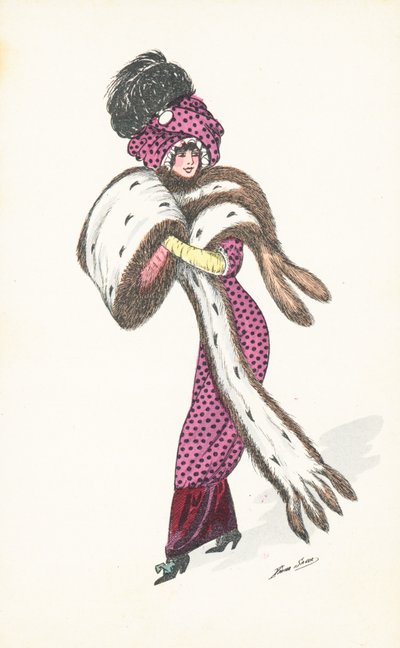 Élégante parisienne, avec longue écharpe en fourrure - Xavier Sager