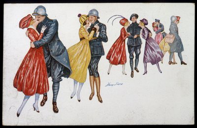 Militaires et leurs fiancées, marraines ou amies - illustration par Xavier Sager (1870-1930) carte postale, vers 1915 - Xavier Sager