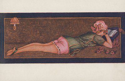 Fille lisant en pyjama et bonnet de nuit - Xavier Sager
