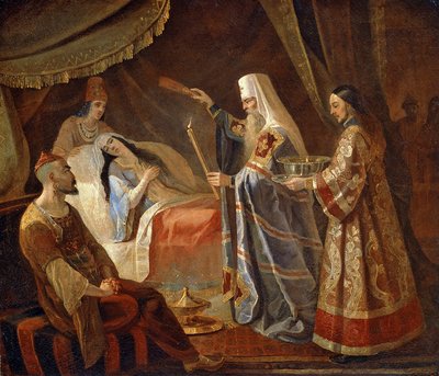 Le Métropolite Alexis guérissant la reine tatare Taidula de la cécité - Yakov Fyodorovich Kapkov