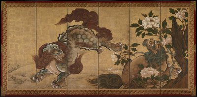 Lions et tigres dans les pivoines et le bambou - Yamaguchi Sekkei