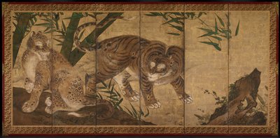 Lions et tigres dans les pivoines et le bambou - Yamaguchi Sekkei
