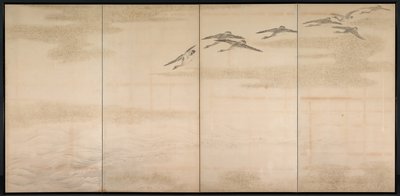 Oies, roseaux et eau - Yamamoto Baiitsu