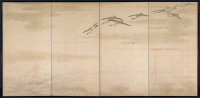 Oies, roseaux et eau, 1800s - Yamamoto Baiitsu