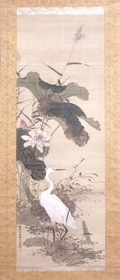 Lotus et héron neigeux - Yamamoto Baiitsu