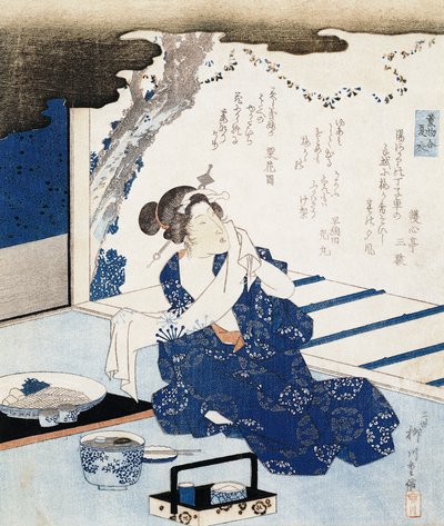 Courtisane portant un yukata, panneau mural décoré d