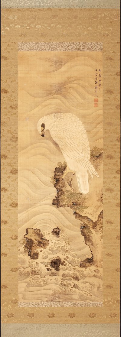 Yanagisawa Kien. Aigle de mer sur un rocher avec des vagues - Yanagisawa Kien
