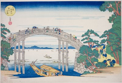 Le pont de pierre sur la rivière Aji près de la colline Nii, Osaka, de la série "Lieux célèbres d