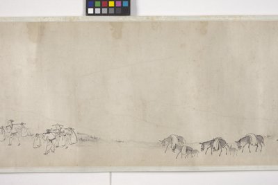 Cent ânes transportant du grain, rouleau, vers 1700 - Ye Yin