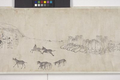 Cent ânes transportant du grain, rouleau à main, vers 1700 - Ye Yin