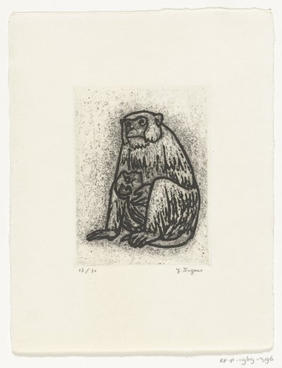 Singe avec son petit - Yo Sugano (signed by artist)