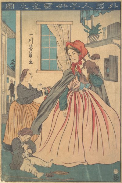 Une étrangère profitant de ses enfants, 1860, 10ème mois - Yoshikazu