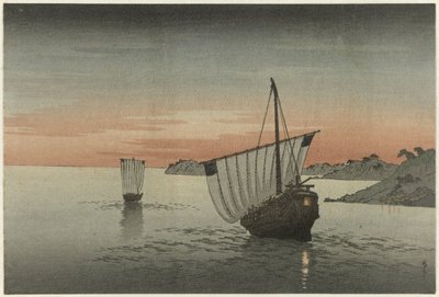 Deux voiliers le long de la côte - Yoshimune (II) , Utagawa