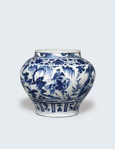 Un pot bleu et blanc exceptionnellement rare et important, Guan - Yuan Dynasty Chinese School