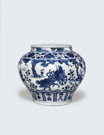 Un pot exceptionnellement rare et important en bleu et blanc, Guan - Yuan Dynasty Chinese School