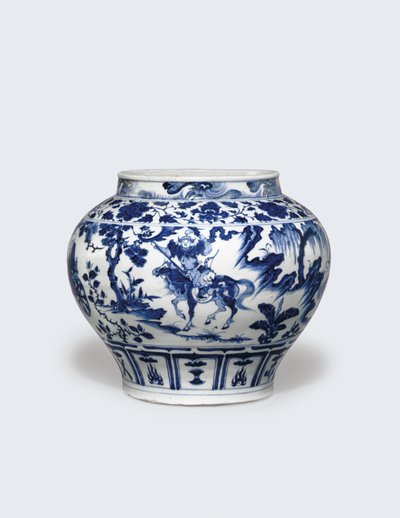 Un pot exceptionnellement rare et important en bleu et blanc, Guan - Yuan Dynasty Chinese School