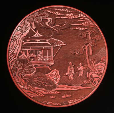 Boîte circulaire en cinabre sculpté avec couvercle (bois laqué) - Yuan Dynasty Chinese School