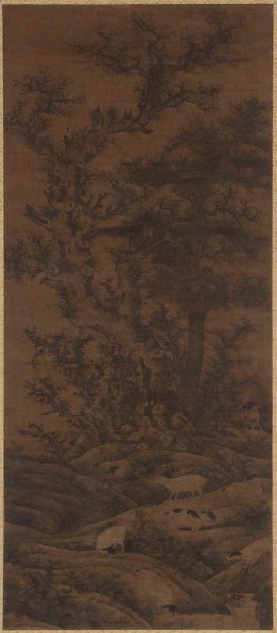 Arbres hivernaux et moutons - Yuan Dynasty Chinese School