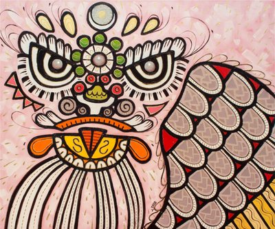 Danse du lion blanc, 2022 (huile sur toile) - Yue Zeng