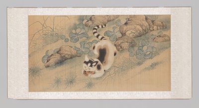 Rouleau suspendu avec coquelicots, papillons et un chat (partie supérieure) - Yun Bing