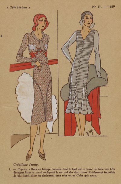 Très Parisien, 1929, No. 11: Créations Jenny. / 4. - Caprice. - Robe en lainage... - Y.v. Luq