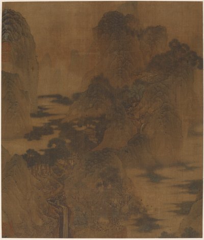 Paysage : gorge de montagne, brume, un ruisseau et des bâtiments - Zhang Hong