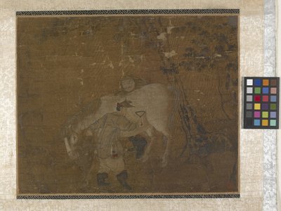 Palefreniers peignant un cheval blanc - Zhao Mengfu Chao Meng Fu or
