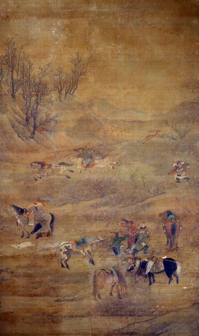 Cavalier mongol chassant un cheval - Zhao Mengfu Chao Meng Fu or