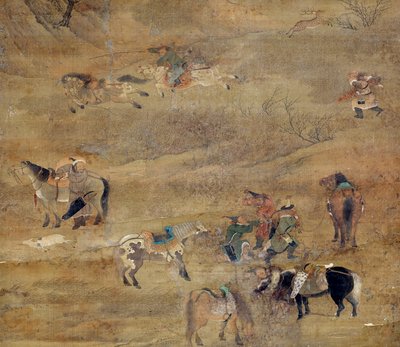 Cavalier mongol chassant un cheval (détail) - Zhao Mengfu Chao Meng Fu or