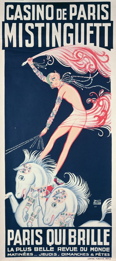 Affiche publicitaire pour Mistinguett au Casino de Paris - Zig