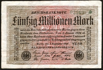 Billet de 50 millions de marks, Allemagne - . .