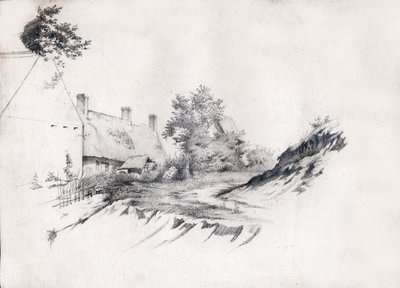 Une ferme au toit de chaume en France centrale. vers 1850 - . .