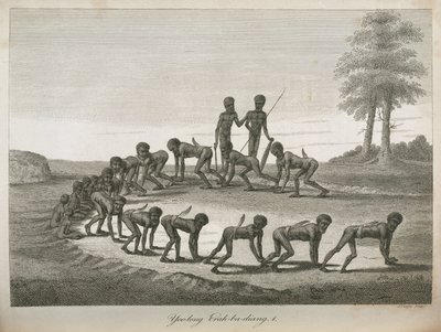 Hommes aborigènes imitant des chiens, Australie - Frederick (attr. to) Barnard
