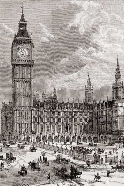Big Ben et les Chambres du Parlement, Londres, Angleterre, vus ici au 19ème siècle - . .