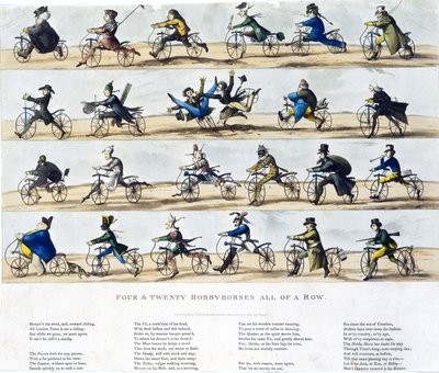 Draisiennes dites vélocipèdes : Vingt-quatre chevaux de loisir alignés - Ferdinand Georg Waldmuller