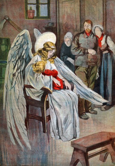 Ange gardien, vers 1910 (gravure) - . .
