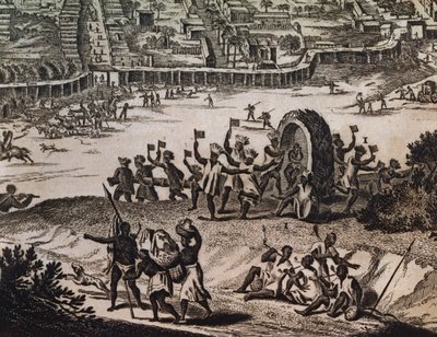 Habitants de Loango, dans le pays des Bramas, gravure de Description de l