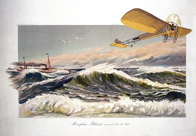 Louis Blériot (1872-1936), aviateur français, traversant la Manche le 25 juillet 1909, à bord de son monoplan "Blériot XI" - Ferdinand Georg Waldmuller