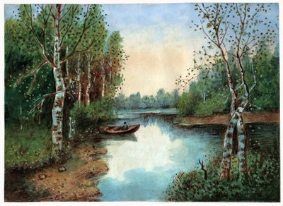 Étang avec un bateau - . .