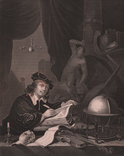 Portrait du peintre néerlandais Gerrit Dou (1613-1675), gravure par Albert Henry Paine d