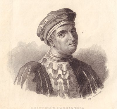 Portrait du chef militaire italien Francesco da Bussone, également connu sous le nom de Carmagnola (1380-1432), gravure sur cuivre par E Silvestri d