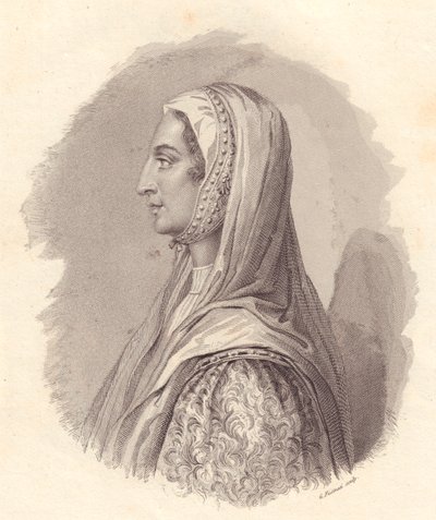 Portrait de la noble italienne Béatrice Lascaris di Tenda (1372-1418), gravure sur cuivre de G Fusinati d