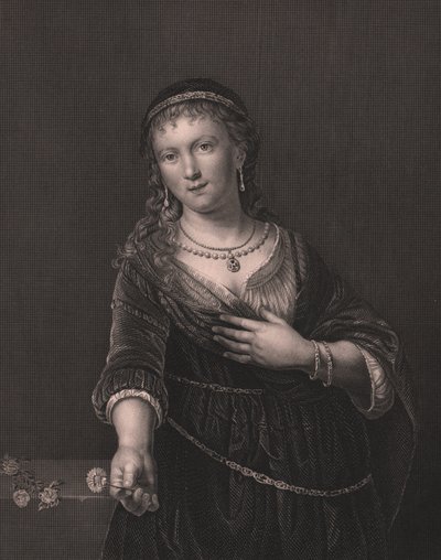 Portrait de Saskia van Uylenburgh (1612-1642), épouse de Rembrandt, gravure par Daniel John Pound d