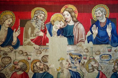 Musée Saint-Marc. Tapisserie en laine avec des épisodes de la Passion du Christ. La dernière cène. - . .