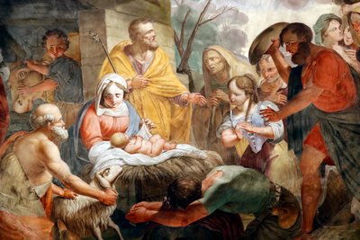 Basilique Santa Maria delle Vigne. Scène de la Nativité. Peinture. Gênes. Italie. - . .