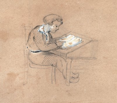 Écolier travaillant à son bureau (illustration) - . .