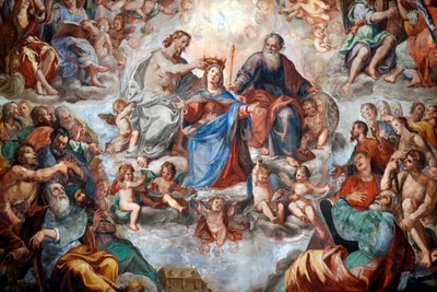 Le couronnement de la Vierge. Fresque. Église San Donato. Gênes. Italie. - . .
