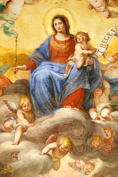 Vierge Marie et enfant. Fresque. Palazzo Fieschi-Crosa Di Vergagni. Gênes. Italie - . .