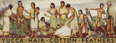 Yucca, cheveux, coton, plumes (étude murale), c.1933-43 - . .